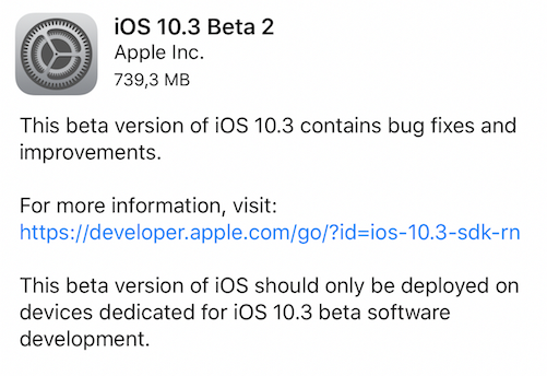 Aggiornamento iOS 10.3 beta 2