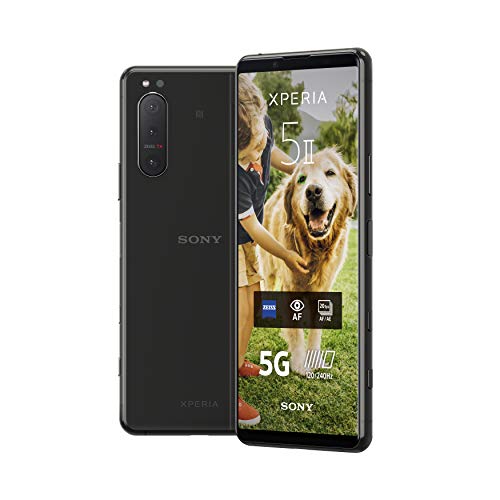 Sony Xperia 5 II - 6.1 Smartphone" (Schermo OLED HDR FHD + 21: 9 CinemaWide, frequenza di aggiornamento 120Hz, tripla fotocamera, jack audio, Android 10, 8 GB di RAM, 128 GB di memoria, IP65 / 68, senza SIM) Nero