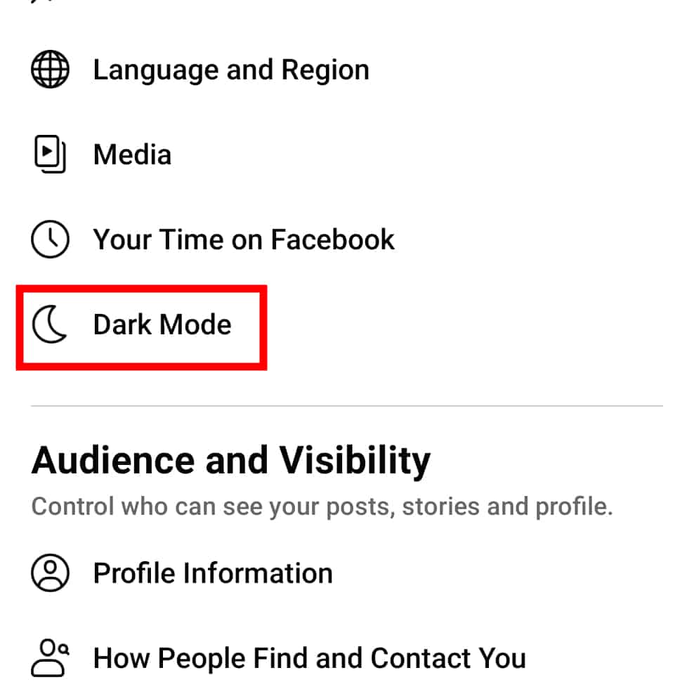 Come abilitare il cellulare in modalità oscura di Facebook 4